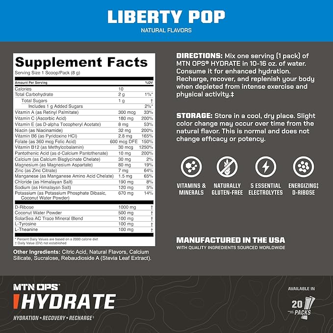 MTN OPS Hydrate Low Sugar Electrolyte Powder Drink Mix - Image 3