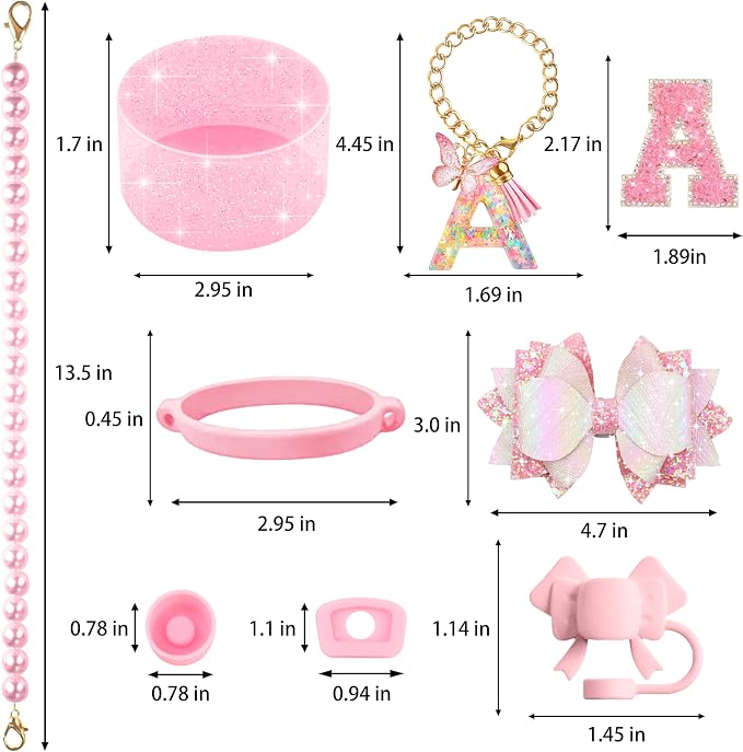 9PCS Pink for Stanley Cup Accessories Set Bling Initials Bow Charms for Stanley - Image 3