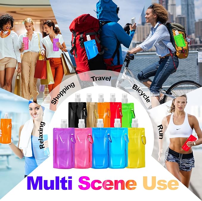 smilixin 10 Pack Collapsible Water Bottles, Reusable Drinking Water Bags - Image 7