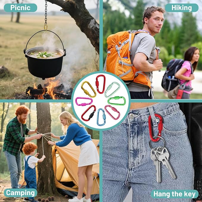 Multi-Pack Aluminum Carabiner Clips, Outdoor Activities - Image 7