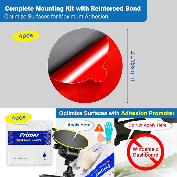Double-Sided Adhesive Pads for Dash Cam Mount – 4-Pack 2.2" Round High-Bond - Image 2