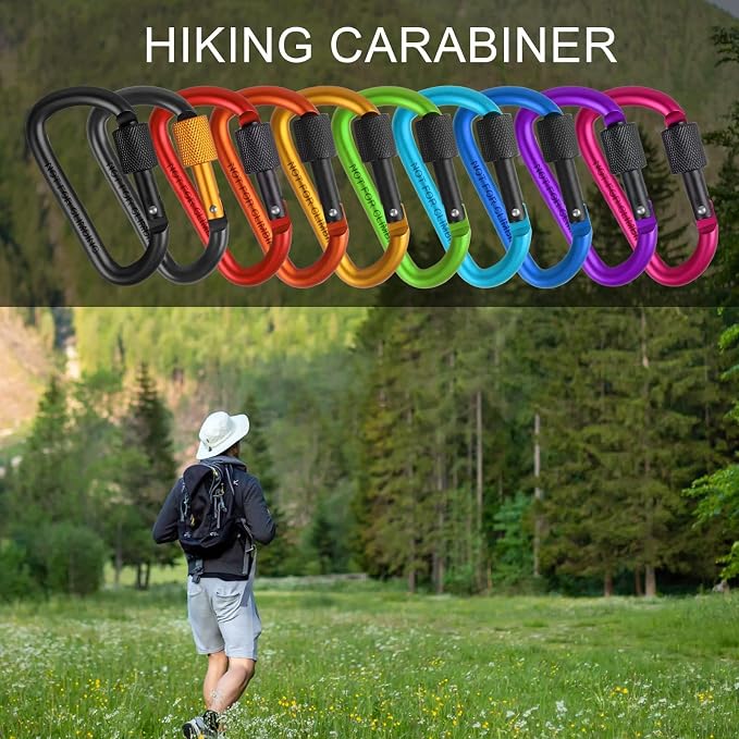 10 Pack Aluminum D Ring Key Rings Clips Locking Carabiner - Image 6