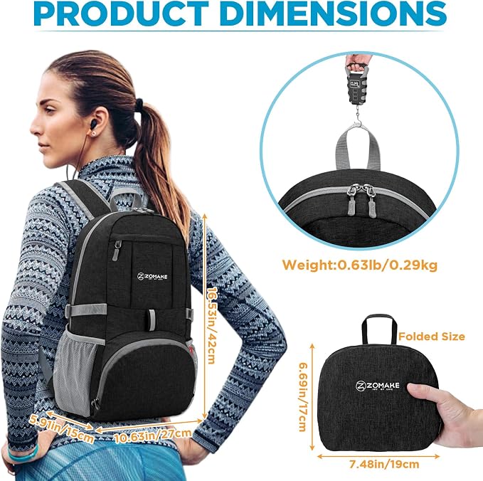 ZOMAKE Ultra Lightweight Packable Backpack 25L, Small Foldable Backpacks Hiking - Image 2