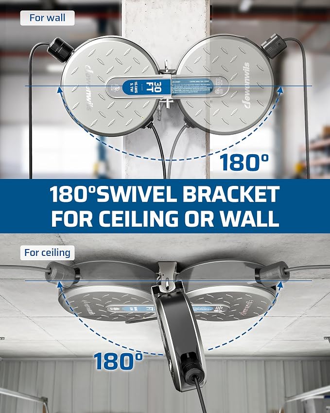 DEWENWILS 30FT Retractable Extension Cord Reel, Ceiling/Wall Mount 16/3 SJTW - Image 4