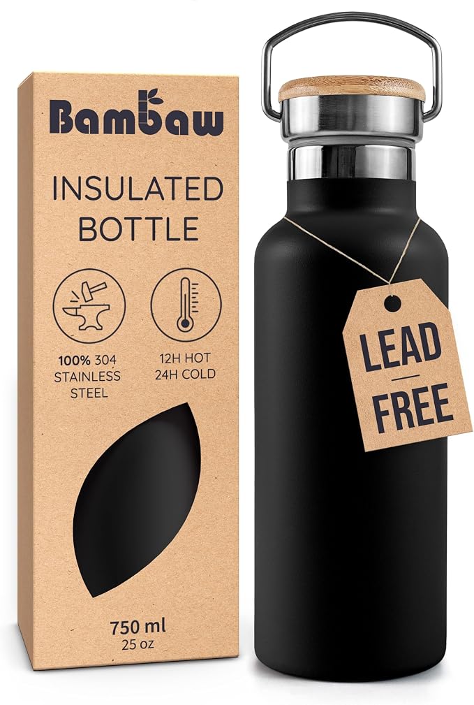 Bambaw Insulated Water Bottle 24 oz, Double Wall Stainless Steel Water Bottles by Bambaw