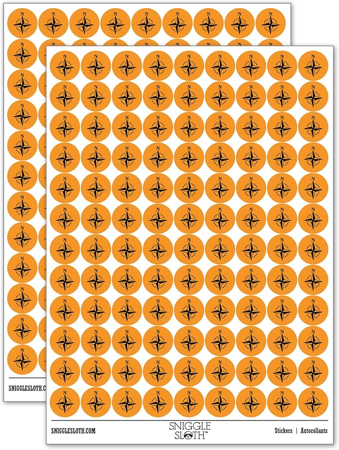 Compass Rose Nautical Star Navigation Map 200+ Round Stickers by Sniggle+Sloth
