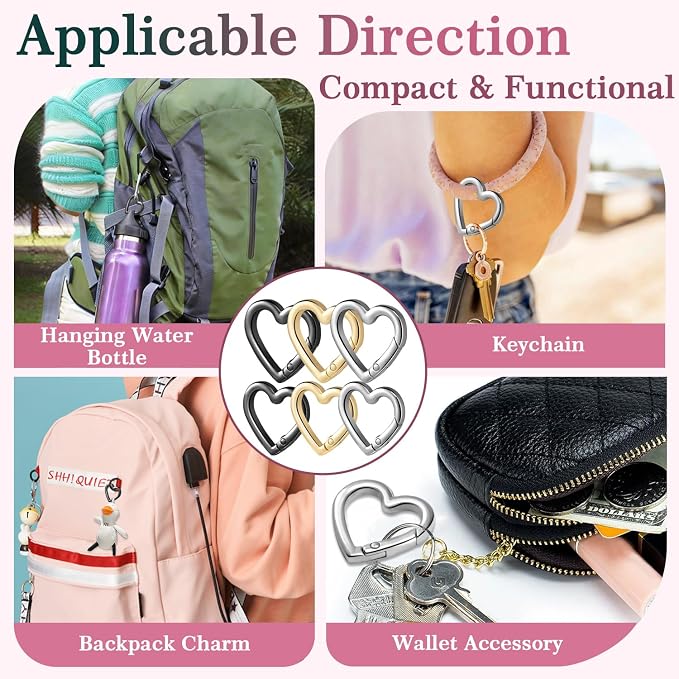 4pcs Heart Carabiner Keychain Clip, Metal Spring Heart Rings Hook Key Ring - Image 6