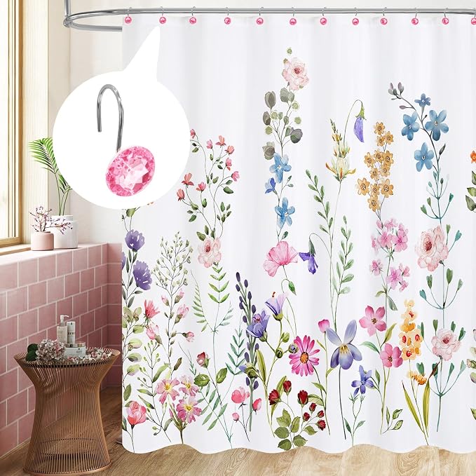 MitoVilla Pink Shower Curtain Hooks Rings, Metal Shower Hooks - Image 2