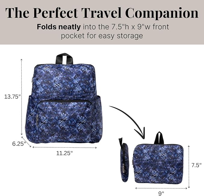 Baggallini Women's Carryall Packable Backpack, Indigo Petal - Image 3