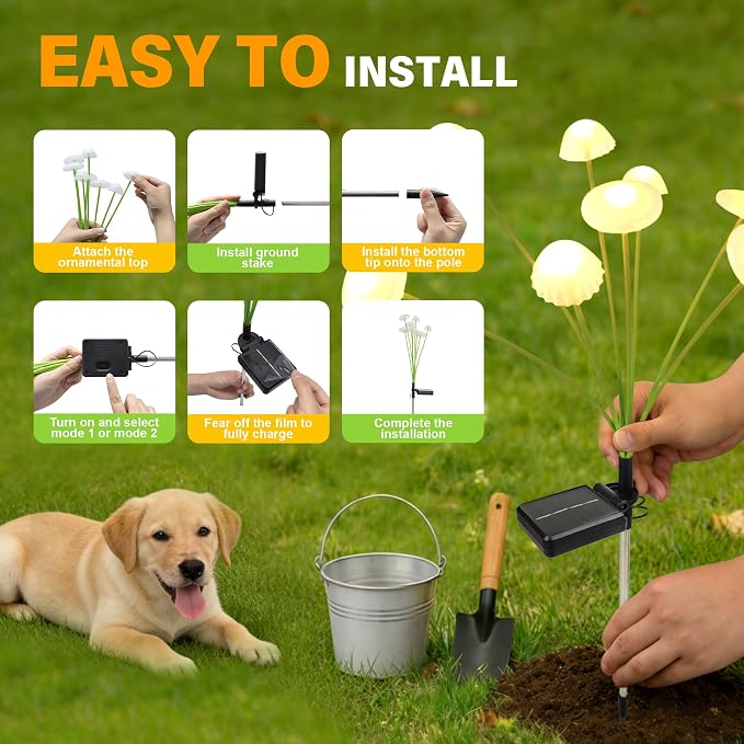 Solar Garden Lights Outdoor, Swaying Mushroom Lights Waterproof - Image 7
