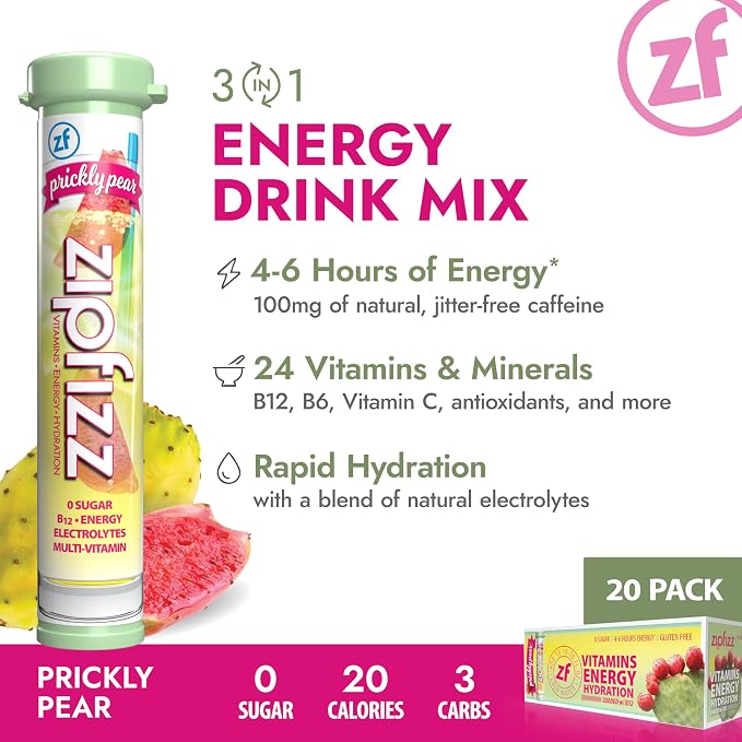 Zipfizz Daily Energy Drink Powder, Prickly Pear, 20 Pack | 3-in-1 Sustained - Image 3