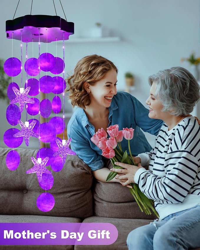 Toodour Solar Wind Chimes for Outside, Shells Light Gifts for Mom Grandma Women - Image 2
