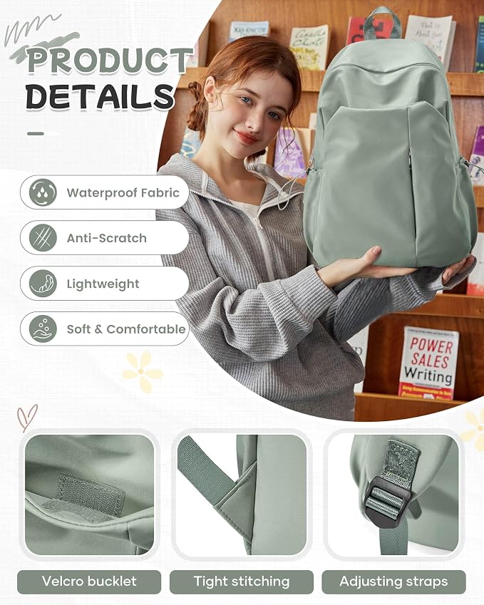 SEAFEW Green Backpack for Girls Women Waterproof High School Book Bag Cute - Image 5