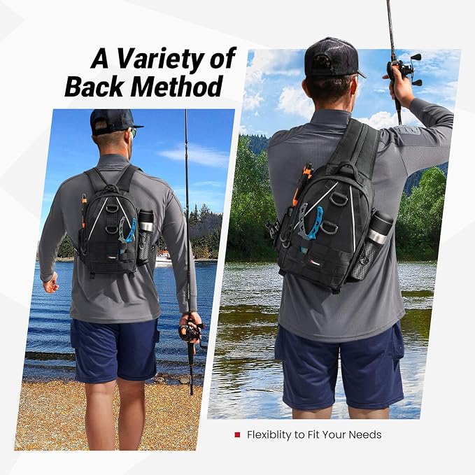 Piscifun Fishing Backpack with Rod Holder, Lightweight Sling Bag Storge Gear - Image 2