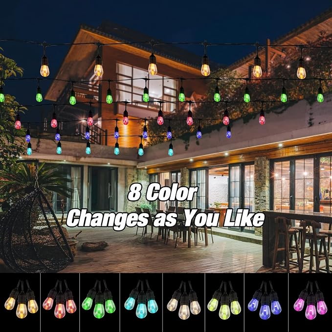 Auroraworld 96FT Solar RGB Outdoor String Lights, Dimmable Waterproof LED Patio - Image 4