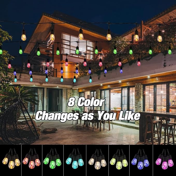 Auroraworld 24FT RGB Outdoor String Lights, Dimmable Color Changing Waterproof - Image 4