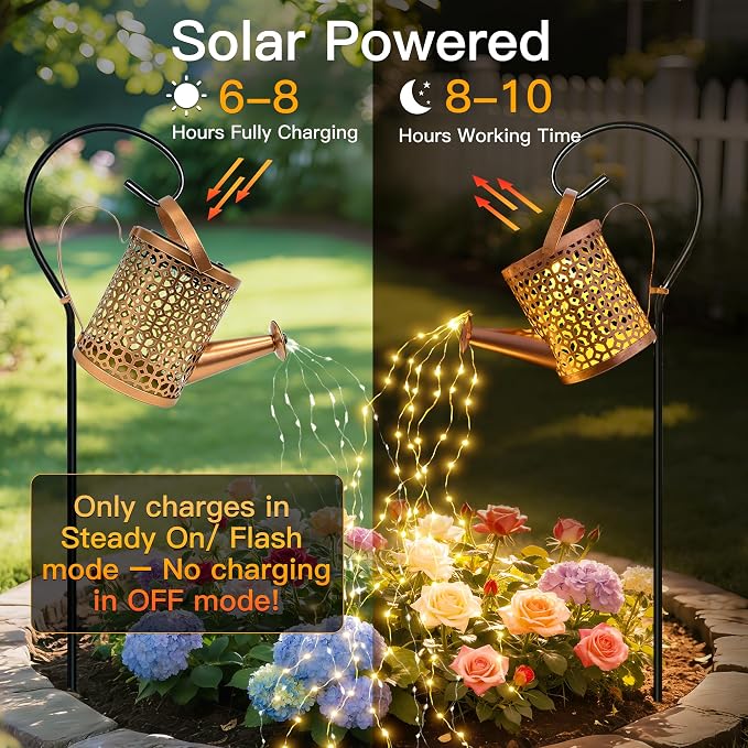Ollny Solar Watering Can with Cascading Lights Outdoor Garden Decor, Birthday - Image 5