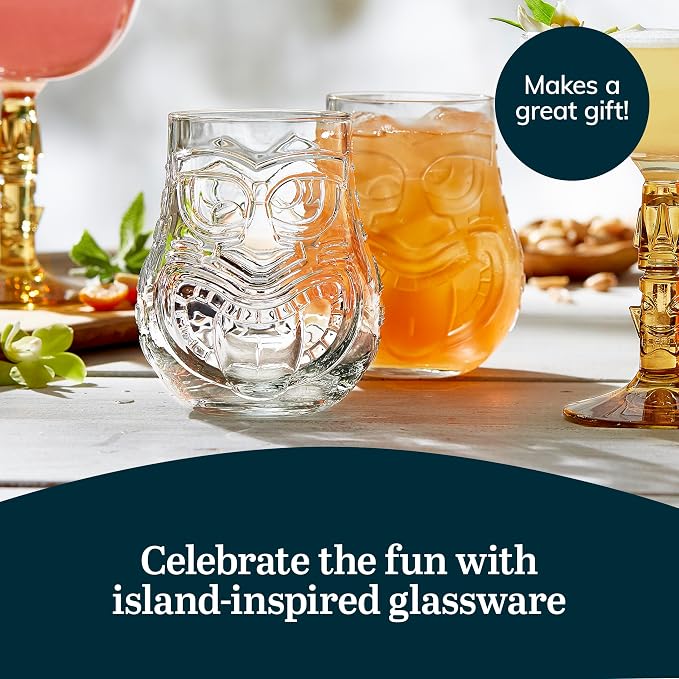 Libbey Tiki Split Glass Tumbler Set, Vintage-Style Quirky Drinking Glasses Set - Image 5