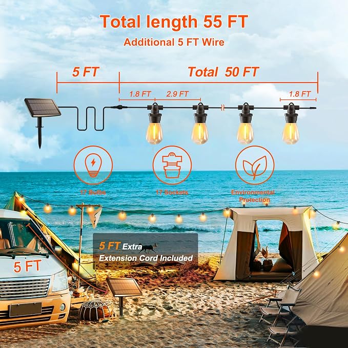 Stright 55FT Solar String Lights Outside Remote Control - Image 2