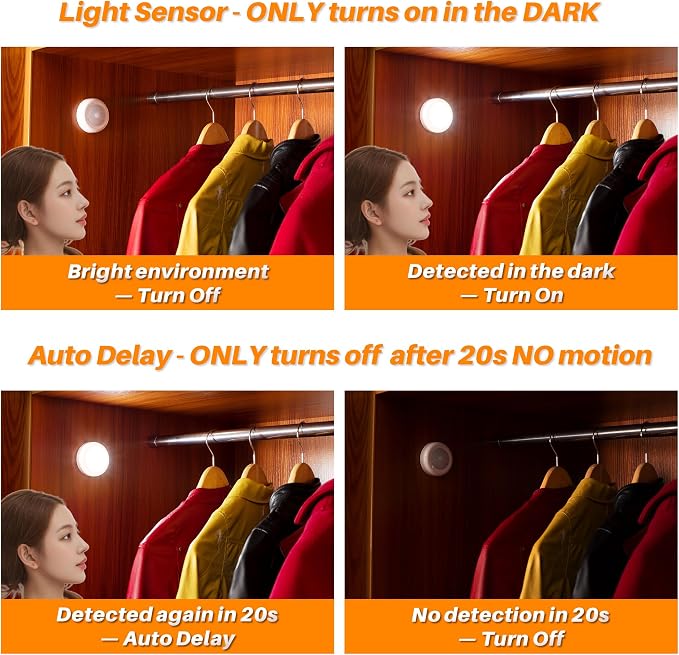STAR-SPANGLED 6 Pack 2.8” Motion Sensor Lights Indoor AAA Battery Operated - Image 3