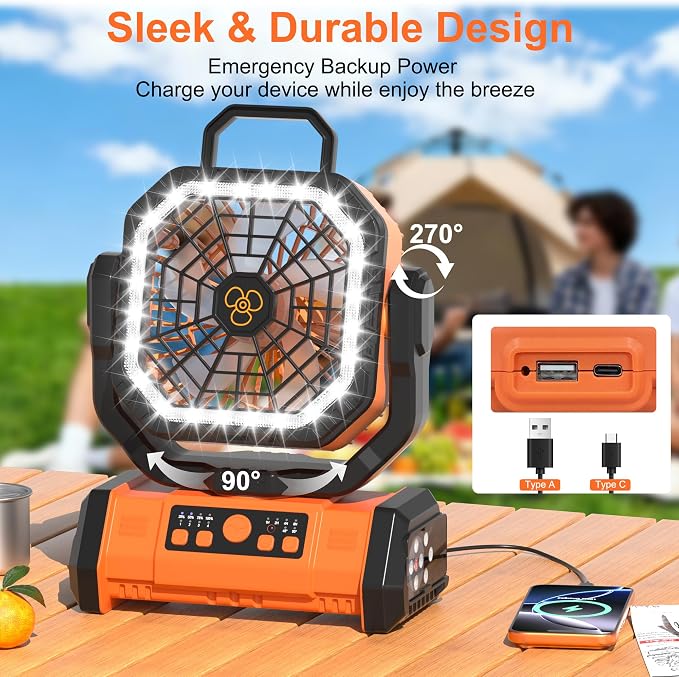 Honesorn Portable Rechargeable Fan 20000mAh, Camping Fan - Image 4