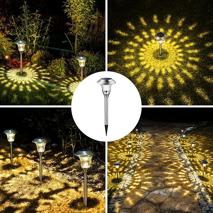 GIGALUMI 8 Pack Solar Pathway Lights, Solar Garden Lights Outdoor Warm White - Image 3