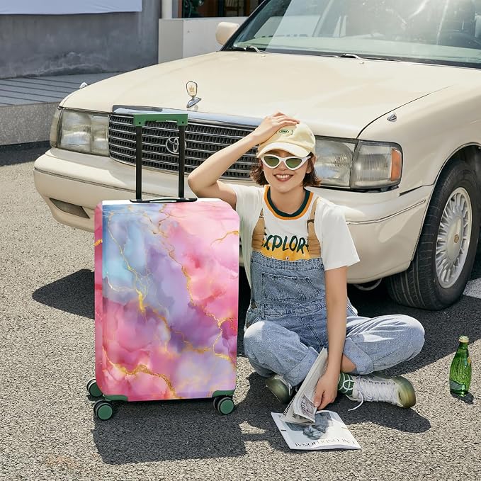 ANNA QUEEN Pink Marble Travel Luggage Cover -Stretchable Airplane Suitcase - Image 4