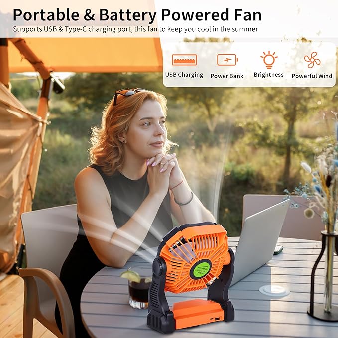 Portable Fan Rechargeable Battery Powered Fan, 270°Pivot Cordless Battery - Image 2