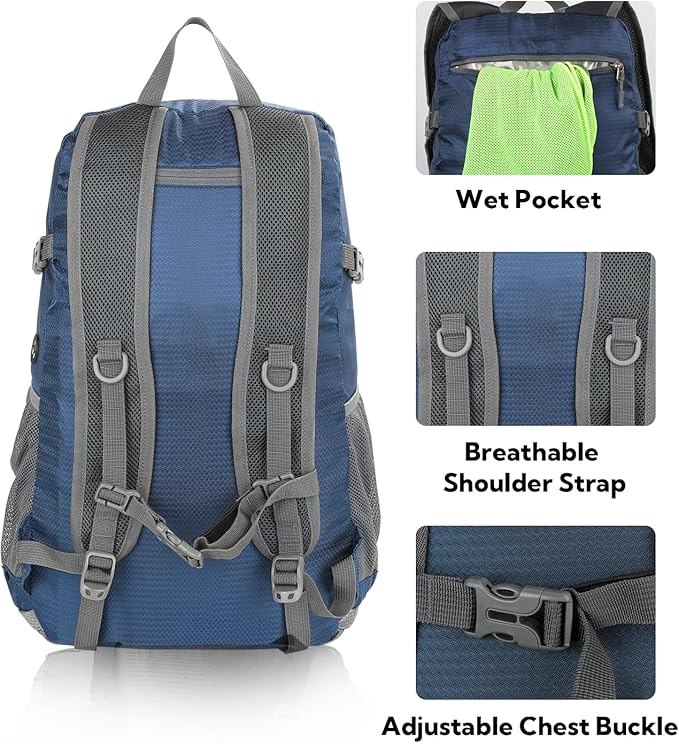 WATERFLY Lightweight Packable Hiking Backpack: 30L Foldable Travel Daypack - Image 5
