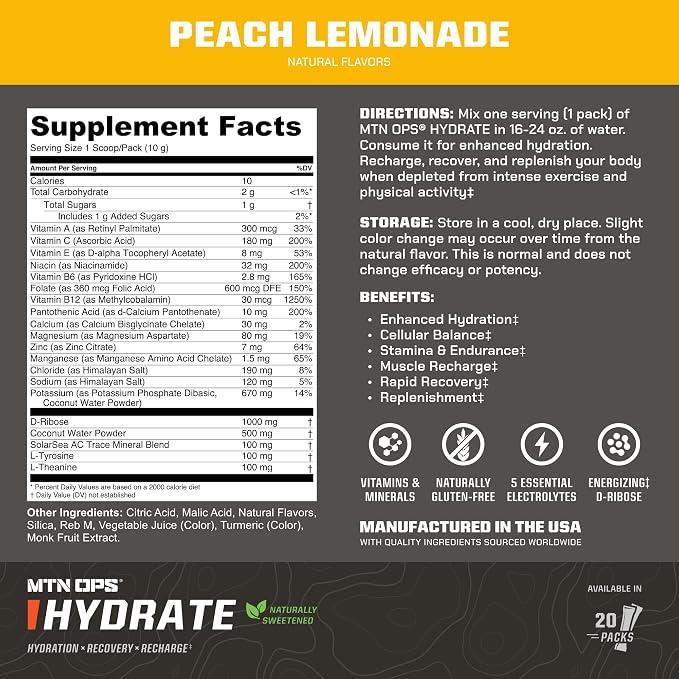 MTN OPS Hydrate Low Sugar Electrolyte Powder Drink Mix - Image 3