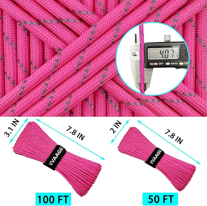 VVAAGG Reflective Paracord Rope 100FT, 7 Strand Nylon para Cord Lanyard Utility - Image 2