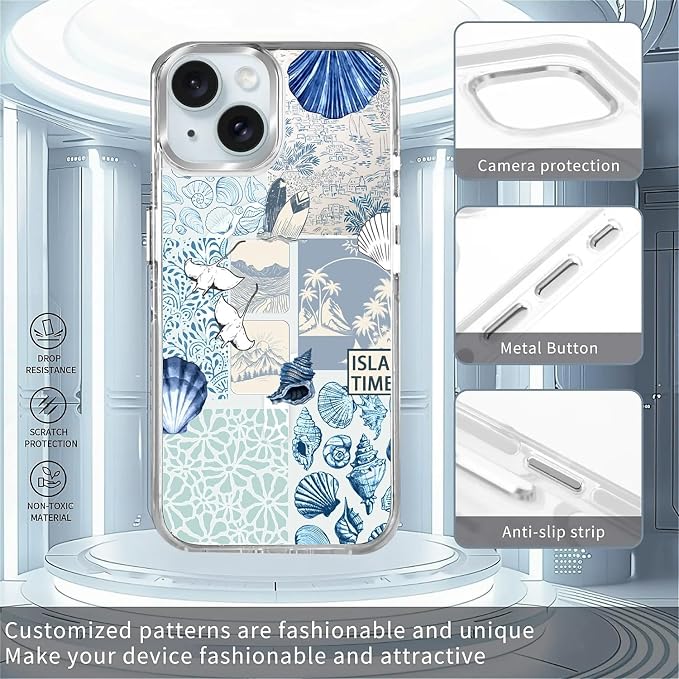 Case for iPhone 14 Plus/15 Plus, Sea Life Ocean Waves Seashell Collage Phone - Image 2