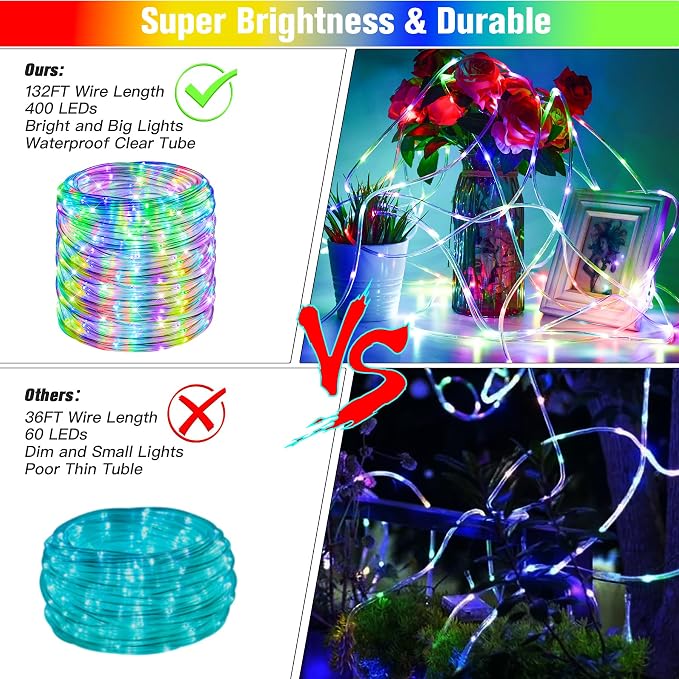 Nazuwke 132Ft Rope Lights for Outside, Waterproof 18 Colors Changing Rope - Image 5
