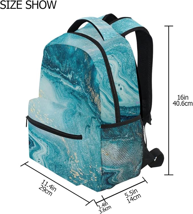 Wamika Kids Backpack Turquoise Blue Marble Tie Dye School Backpacks Boys Girls - Image 2