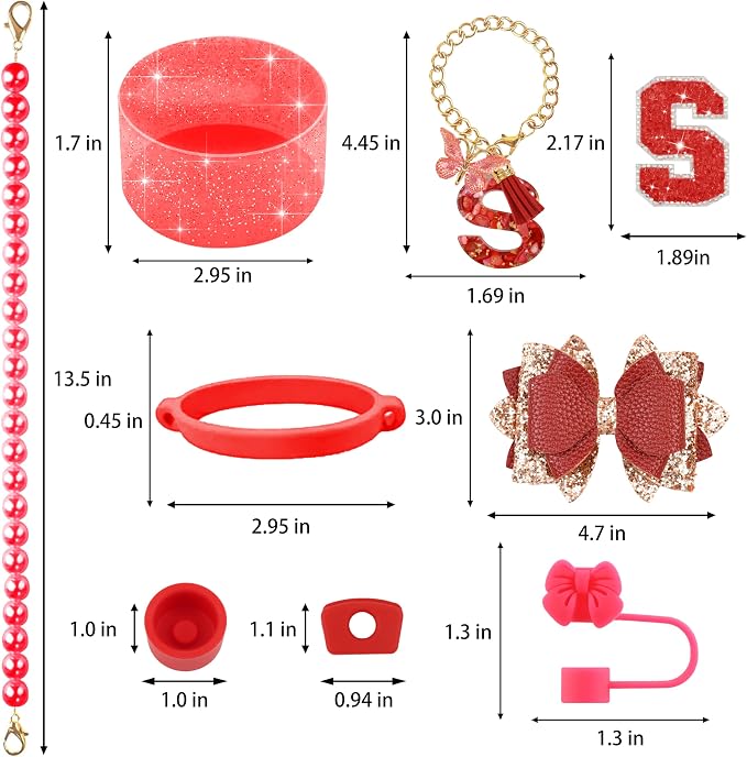 9PCS Red for Stanley Cup Accessories Set Bling Initials Bow Charms for Stanley - Image 3