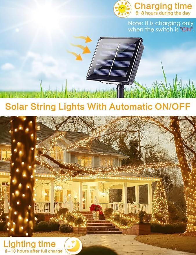Solar String Lights Outdoor, 6 Pack Each 100 LED Solar Fairy Lights - Image 4