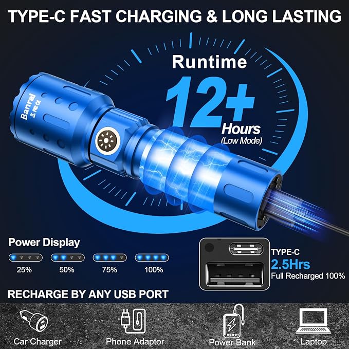 Banral Flashlights High Lumens Rechargeable, Super Bright Long Range Small - Image 6