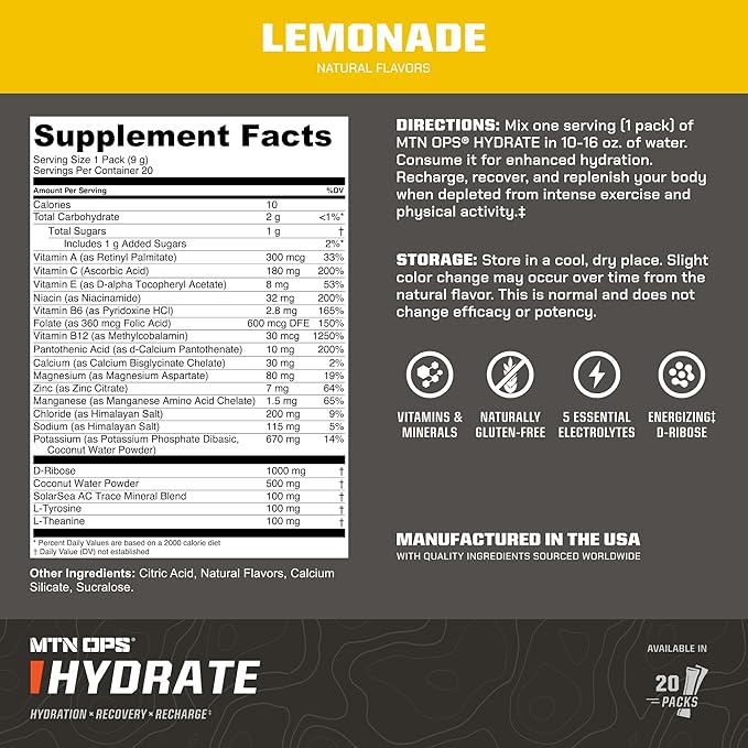 MTN OPS Hydrate Electrolytes Powder Drink Mix, 20 Single Serving On-The-Go - Image 3