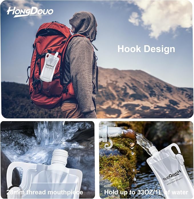 2 Pack Collapsible Water Bottles, 1L Hiking Water Flasks - 33oz BPA-Free - Image 4