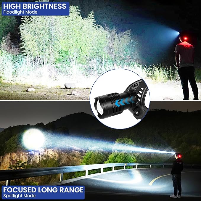 azamine LED Headlamp Rechargeable, 99000 Lumens Bright Head Lamp Βattery Include - Image 5