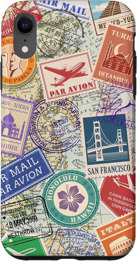 World Map Travel Passport Stamps Postage Stamp Case by Unknown
