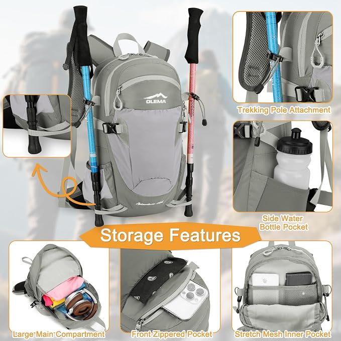 OLEMA Hiking Backpack, 25L Lightweight Travel Backpacks, Camping Daypack - Image 3