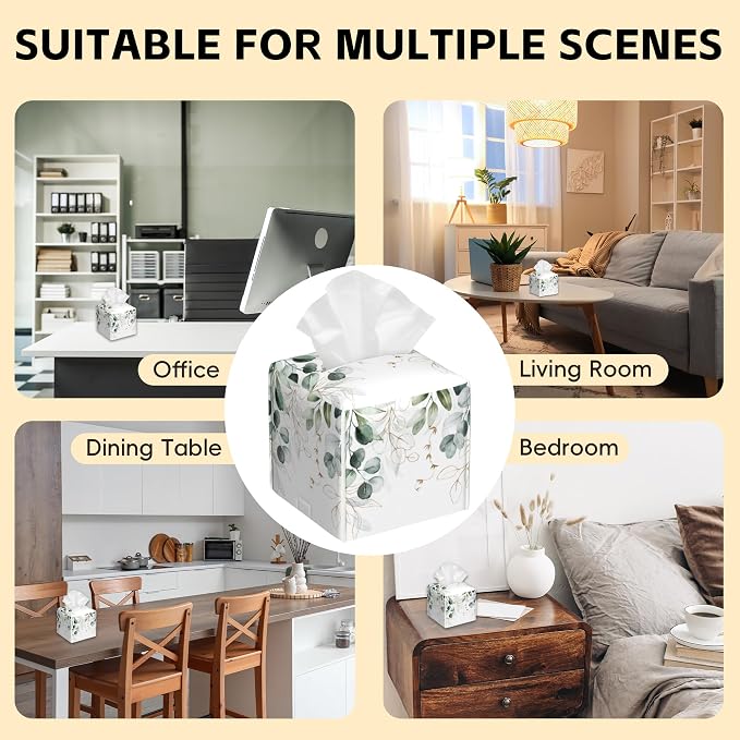 Tissue Box Cover Square, Eucalyptus Leaves Leaf Tissue Box Holder Waterproof - Image 6