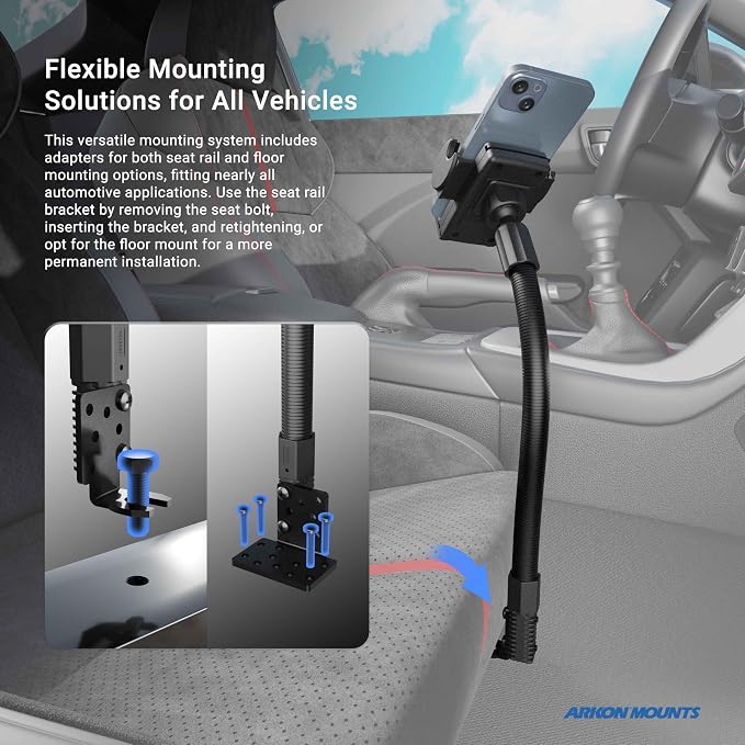 Arkon Mount Car or Truck Seat Rail/Floor Phone Mount | Universal Compatible | - Image 5