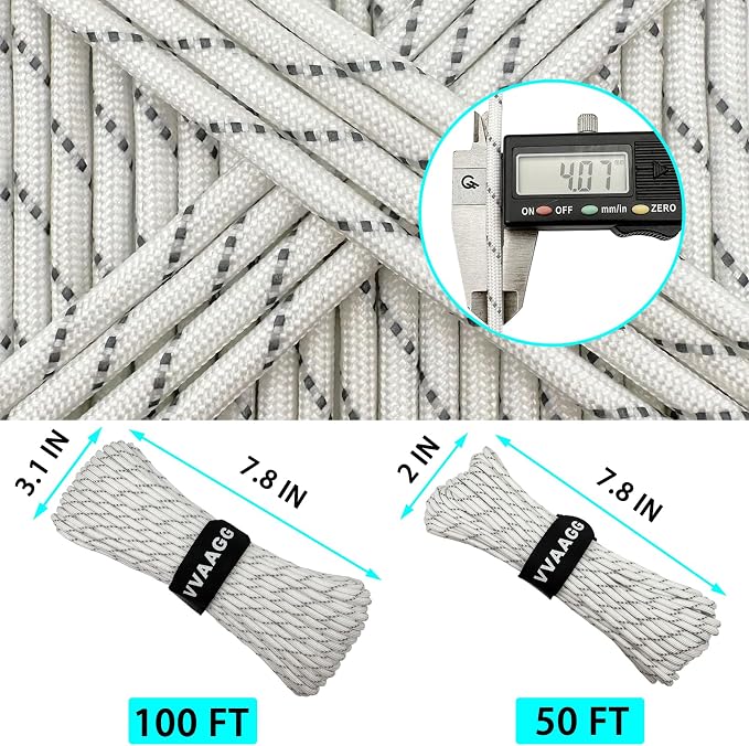 VVAAGG Reflective Paracord Rope 100FT, 7 Strand Nylon para Cord Lanyard Utility - Image 4