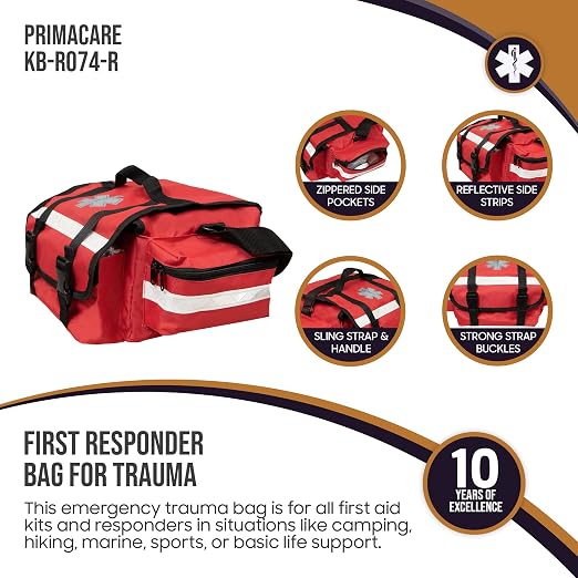 Primacare KB-RO74-R First Responder Trauma Bag, Side Pockets, Reflective Strip - Image 2