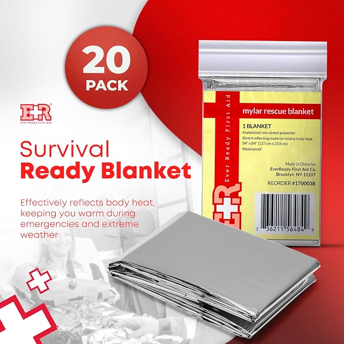 Ever Ready First Aid Mylar Rescue Blanket, Large Silver Thermal Sheet - Image 2