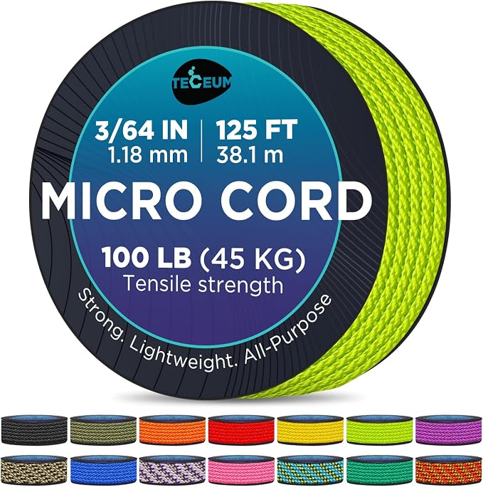 TECEUM Micro Paracord – 1.18 mm X 125 ft – Micro Utility Cord – Thin Braided by TECEUM