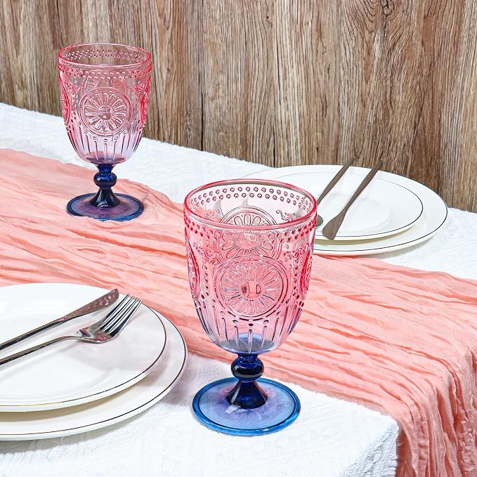 XUWAIDSGN 6Pcs Plastic Vintage Wine Glasses 13.5oz Reusable Embossed Goblet - Image 5