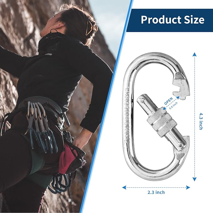 Oval Indoor Outdoor Climbing Carabiner, 25 KN Screw Locking Heavy Duty Safety - Image 4